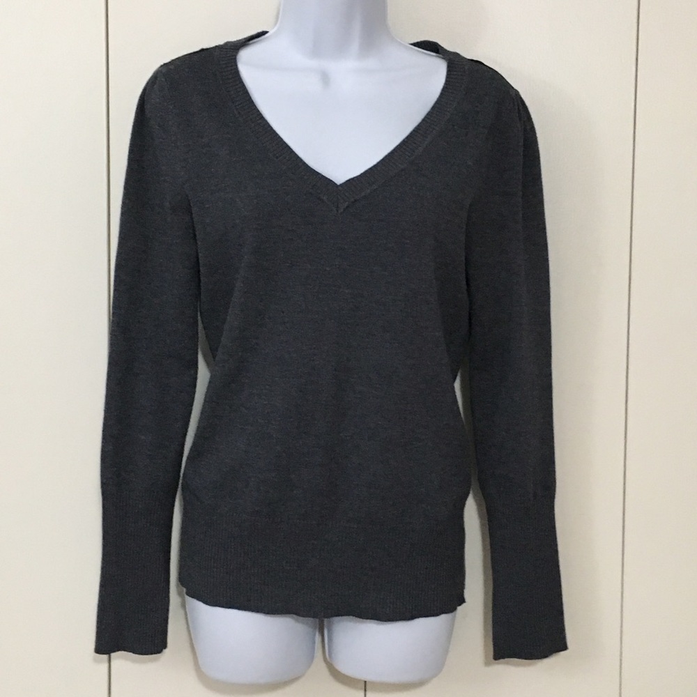 Bongo Large V neck charcoal sweater with lace back
